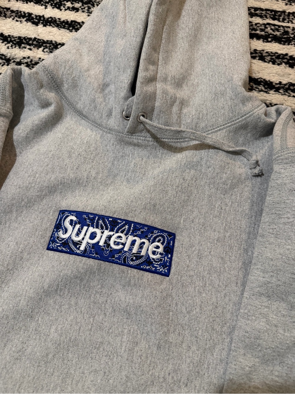 Supreme Gray Hoodie with Blue bandana Box Logo